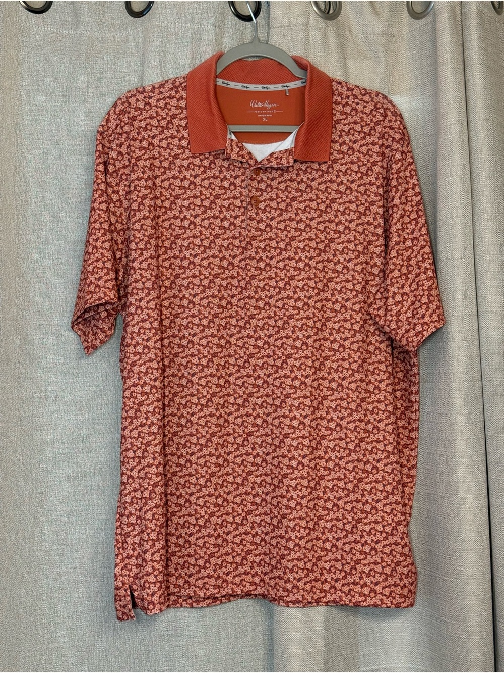 Walter Hagen Coral-Pattern Polo with Solid Collar